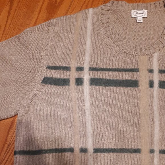 Faconnable Cashmere Silk Wool Beige Cross Pattern Sweater (L – XL) - Picture 3 of 5